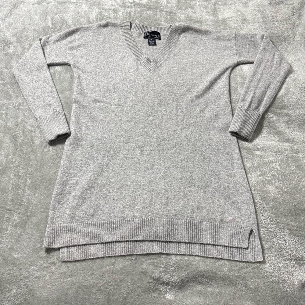 Philosophy 100% Cashmere Sweater Womens S Gray Tunic Lightweight Quiet Luxury